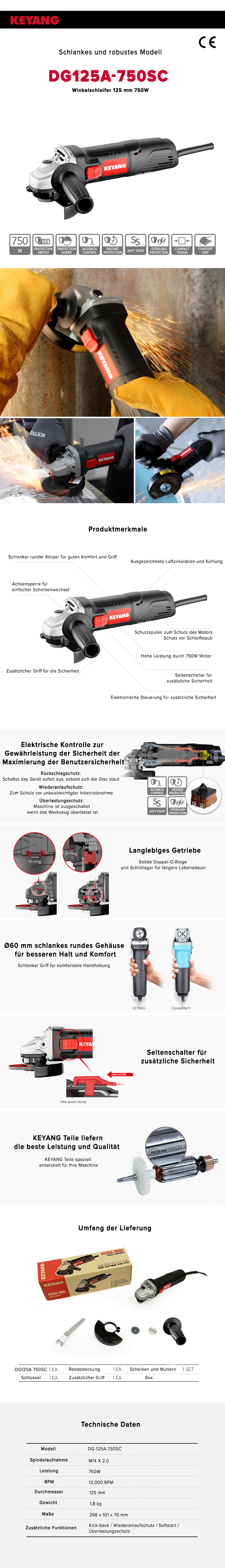 Keyang DG125A-750SC Winkelschleifer 125mm 750W