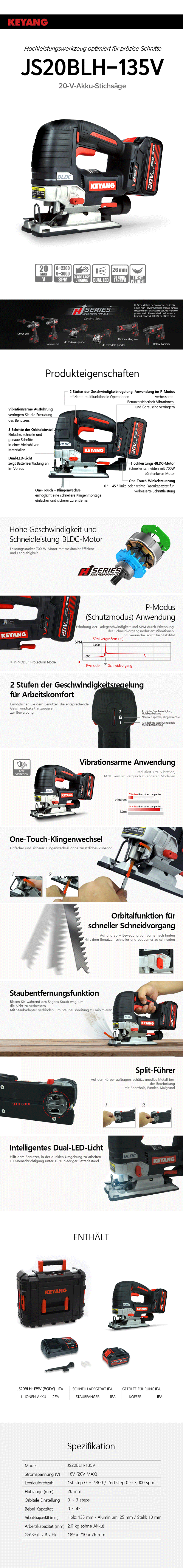 Keyang JS20BLH-135V Akku-Stichsäge – Body