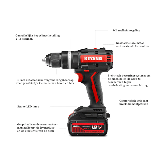 Keyang DD20BLA70C Akku-Bohrschrauber 70Nm – 18V 5.0Ah