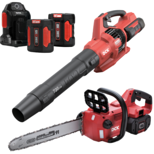 DCK Tools 58V Gelände-Set – Akku-Laubbläser + Kettensäge mit zusätzlichem 5.0Ah Akku