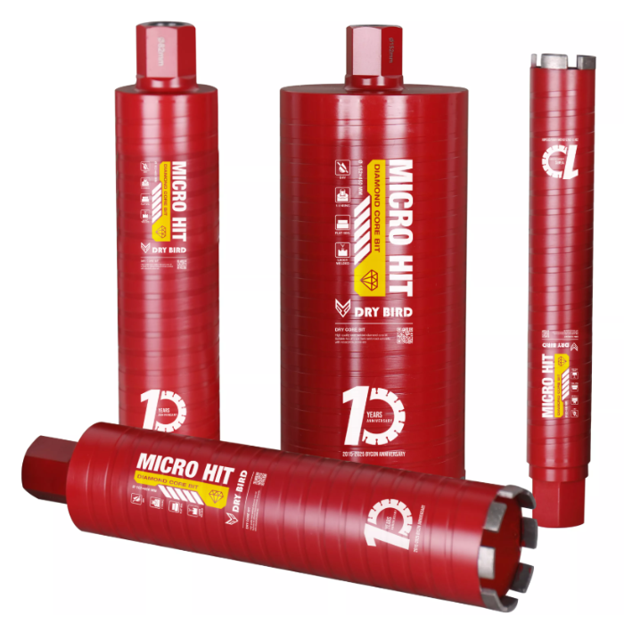 BYCON Dry Bird Diamantbohrkrone Trocken - 1 1/4" UNC x 300 mm - Micro-Percussion - Ø32-202 mm